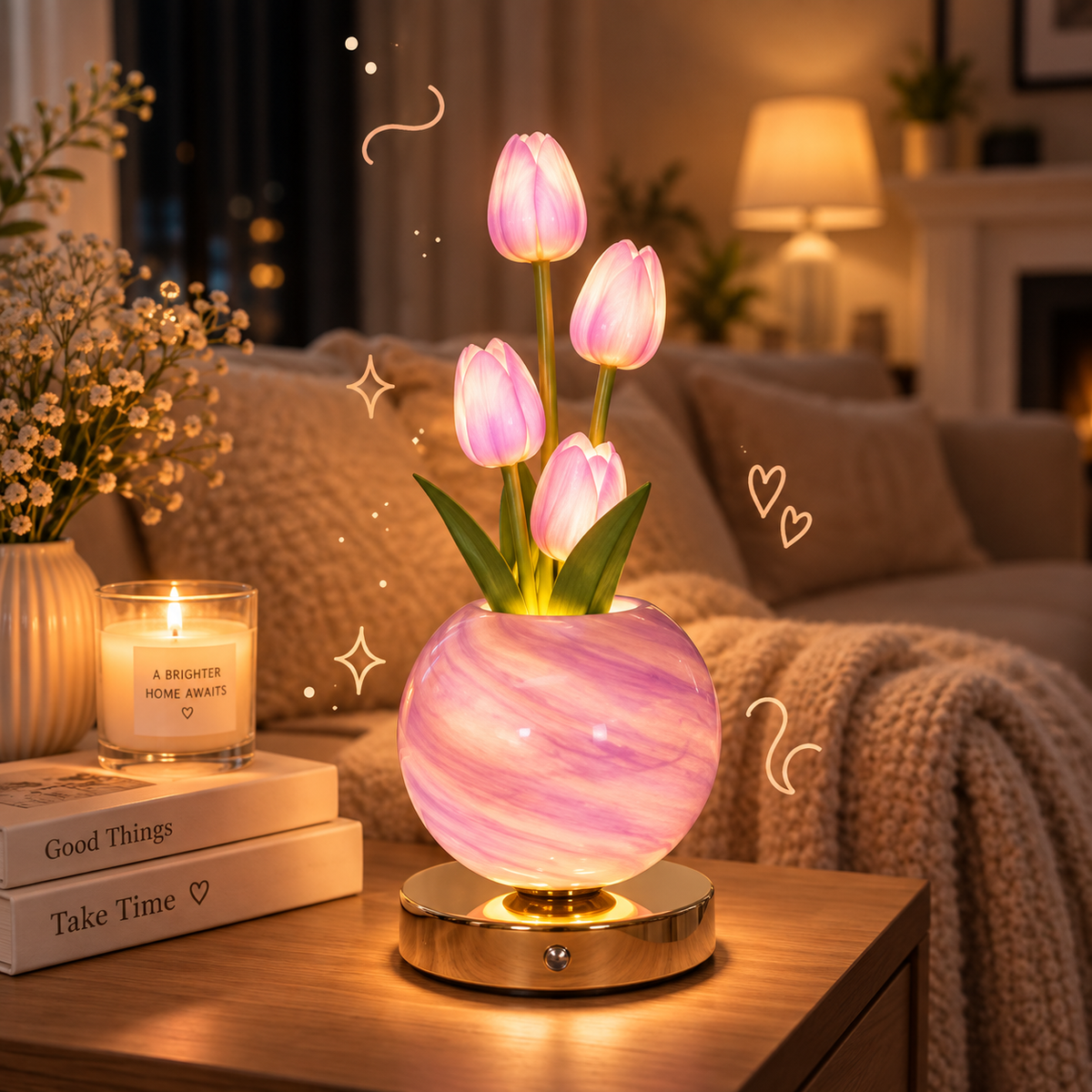 Bloomora Tulip Glow™ — 3-Color Rechargeable LED Flower Lamp