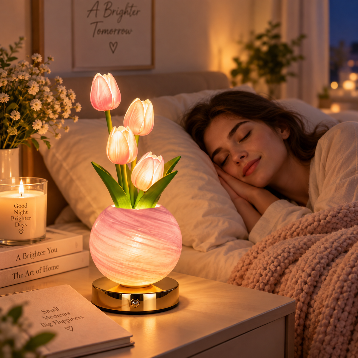 Bloomora Tulip Glow™ — 3-Color Rechargeable LED Flower Lamp