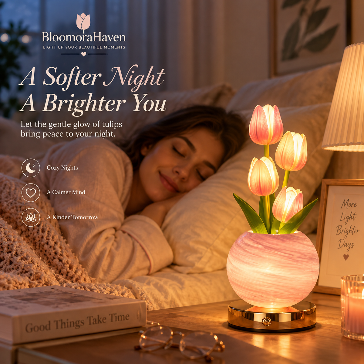 Bloomora Tulip Glow™ — 3-Color Rechargeable LED Flower Lamp