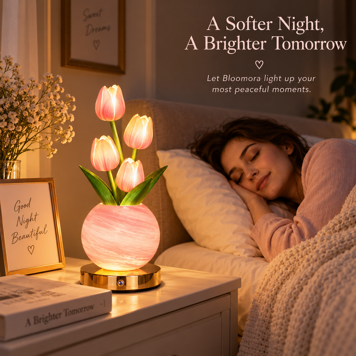 Bloomora Tulip Glow™ — 3-Color Rechargeable LED Flower Lamp